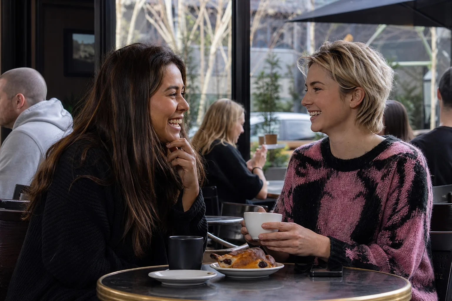Woman enjoying a coffee outside in Hampshire