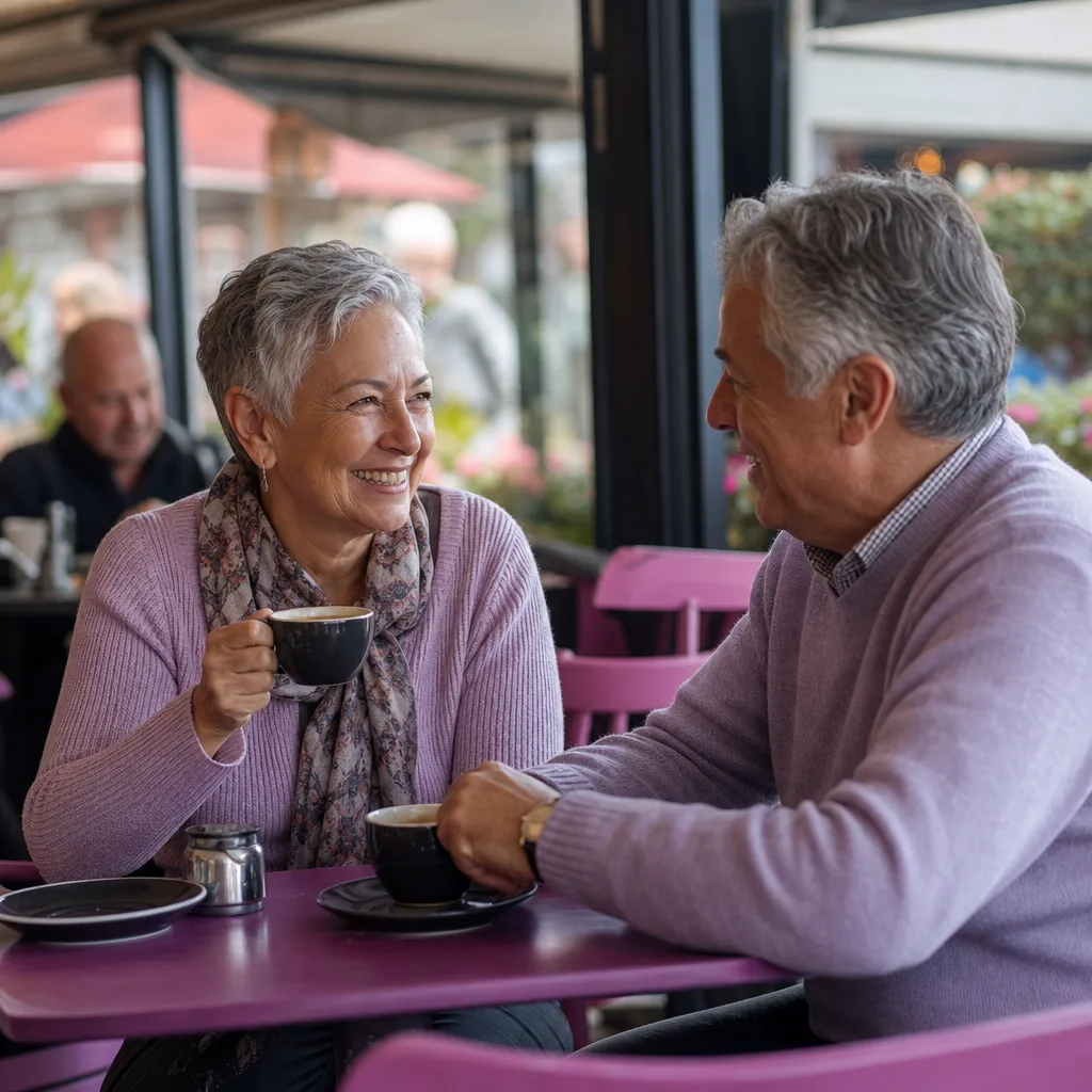 Older woman checking a dating message safely on her mobile phone