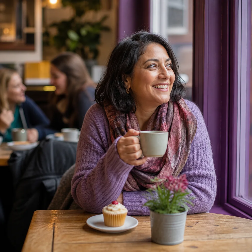 Couple discussing relationship goals during a relaxed Hampshire coffee date